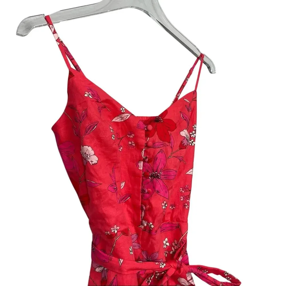 Banana Republic Floral Linen Blend Smocked Jumpsuit Size 2 NWOT